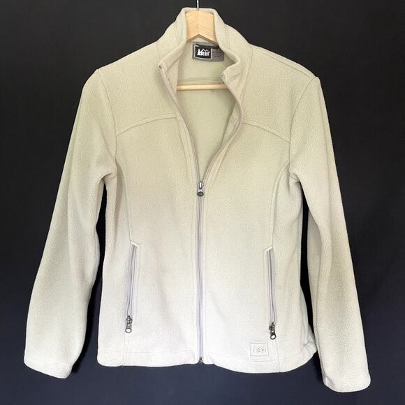 REI cream full zip fleece sweater jacket FLAWS women's size XS with pockets - Picture 1 of 7